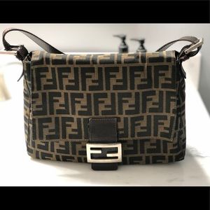Authentic Fendi Zucca Monogram Flap Shoulder Bag